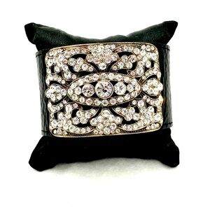 Paula Abdul Leather Rhinestone Wrist Band Snap Bracelet